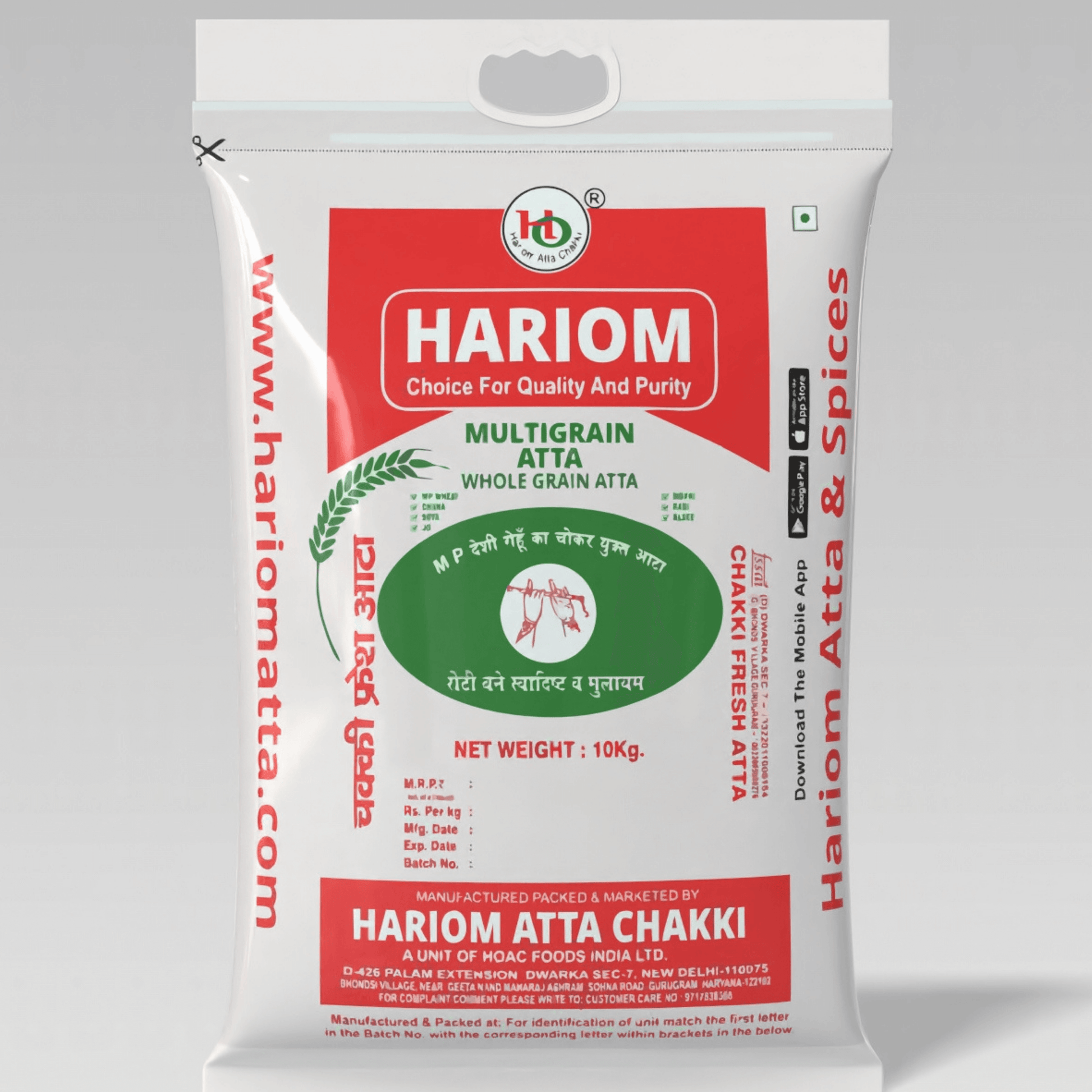 Multigrain Atta Rs. 66.0 Hariom Multigrain Atta – Power of 7 Grains for a Healthier You Bring home the goodness of health and taste with Hariom Multigrain Atta, a thoughtfully crafted blend of 7 nutritious grains – Wheat, Chana (Bengal Gram), Soya, Barley