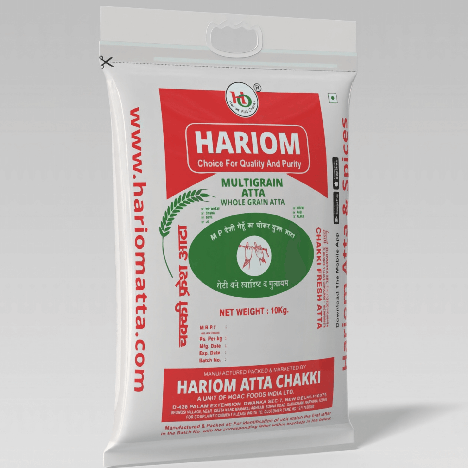 Multigrain Atta Rs. 66.0 Hariom Multigrain Atta – Power of 7 Grains for a Healthier You Bring home the goodness of health and taste with Hariom Multigrain Atta, a thoughtfully crafted blend of 7 nutritious grains – Wheat, Chana (Bengal Gram), Soya, Barley