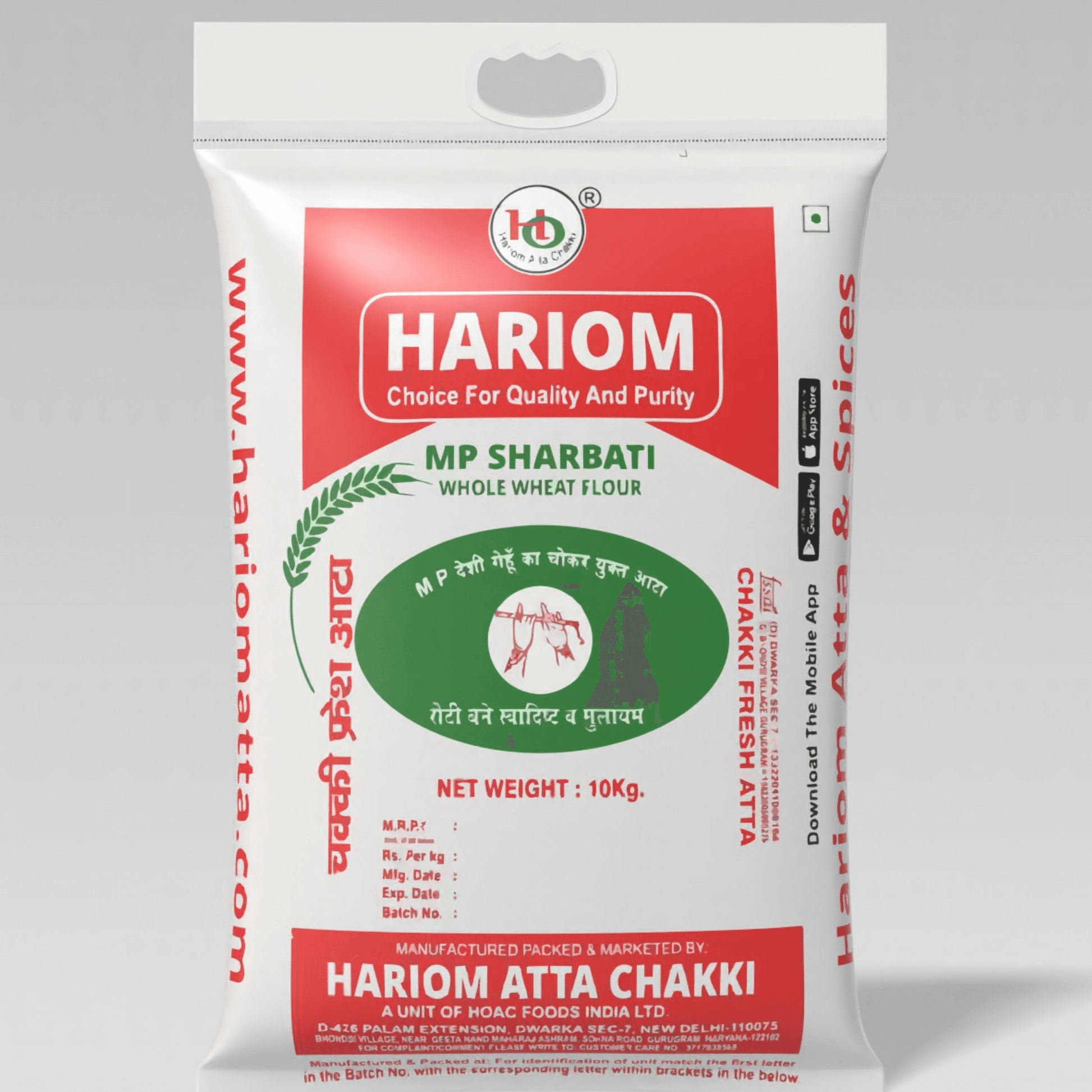 M.P Sharbati Wheat Flour Rs. 57.0 HOAC M.P. Sharbati Atta is made from hand-selected Sharbati wheat sourced directly from Madhya Pradesh’s finest farms. Known for its natural sweetness, high gluten, and soft texture, this atta produces rotis that stay sof