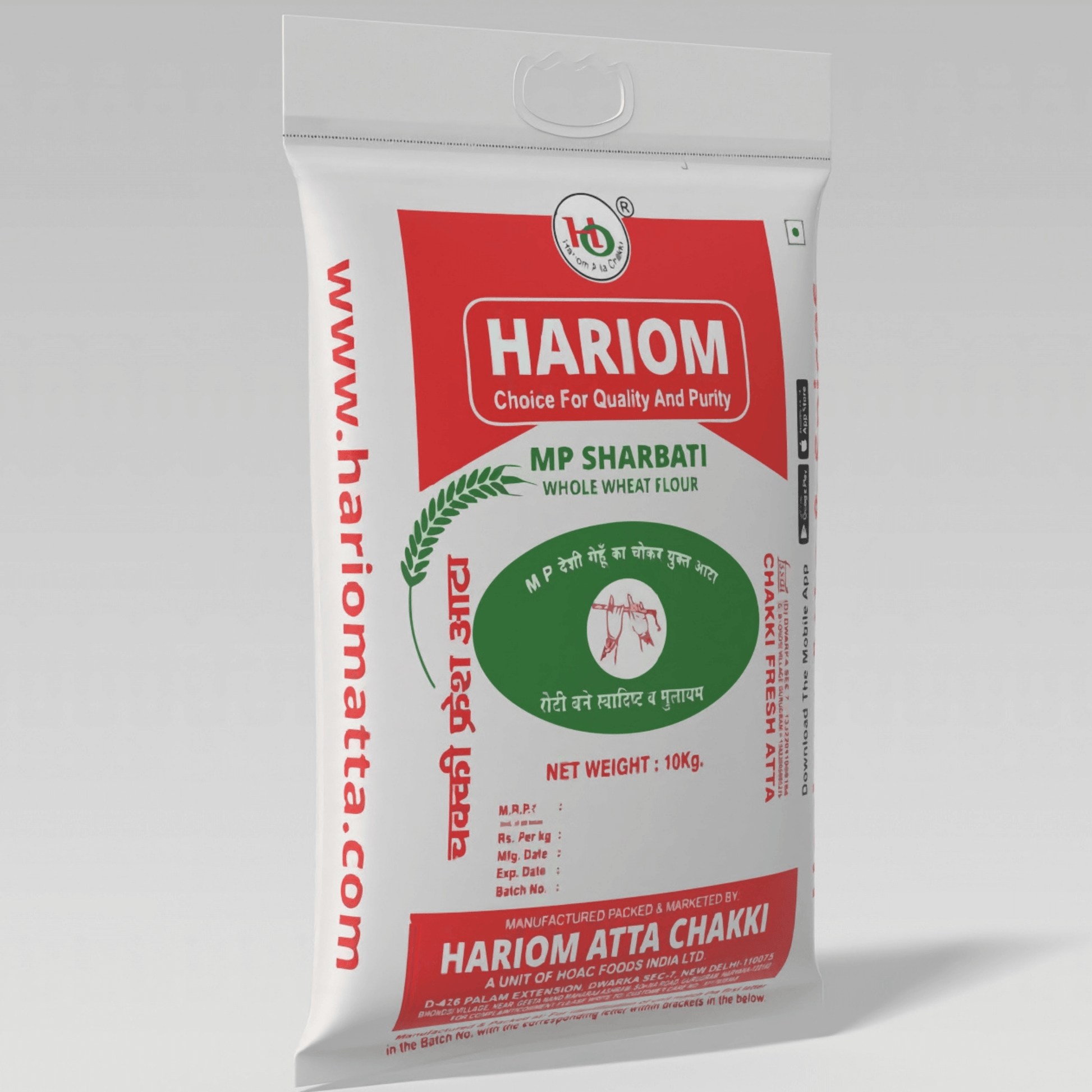 M.P Sharbati Wheat Flour Rs. 57.0 HOAC M.P. Sharbati Atta is made from hand-selected Sharbati wheat sourced directly from Madhya Pradesh’s finest farms. Known for its natural sweetness, high gluten, and soft texture, this atta produces rotis that stay sof